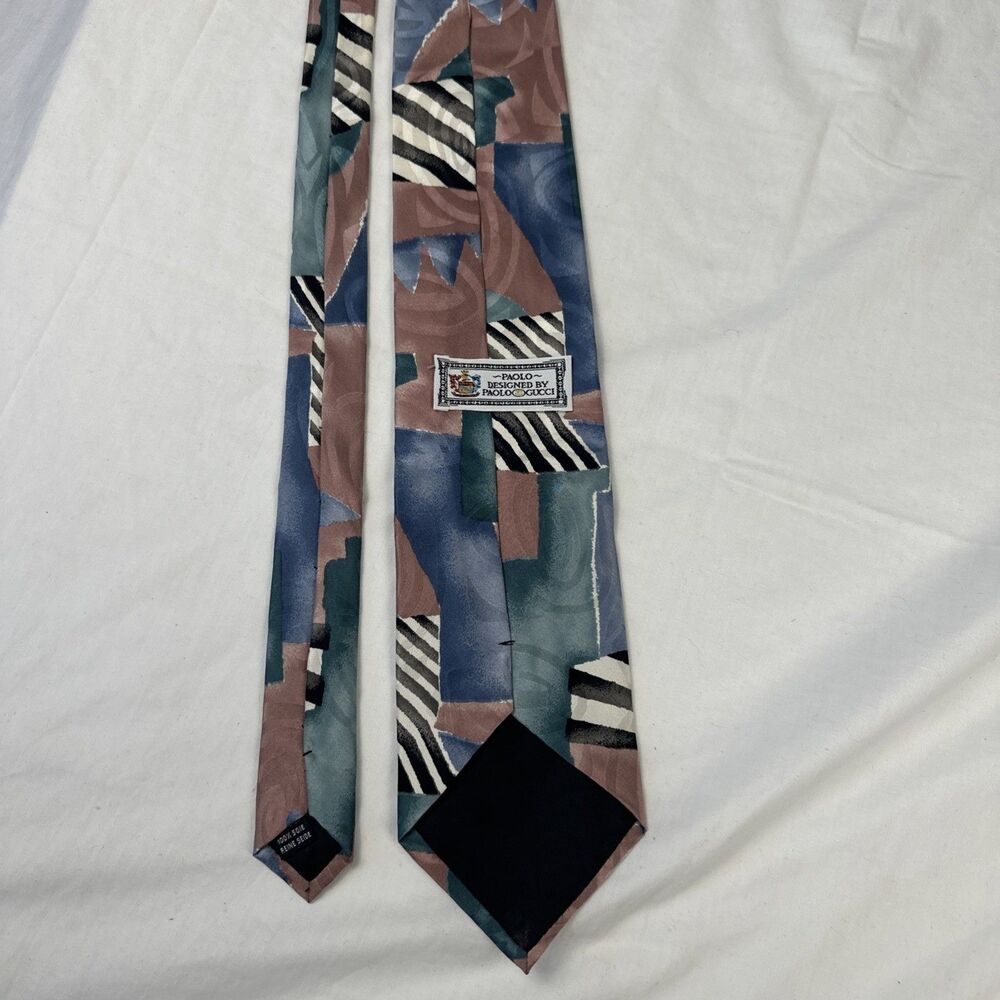 Gucci by Paolo Gucci Men's 100% Soie Seide Silk Tie Pink Blue Green Black White - Picture 5 of 9